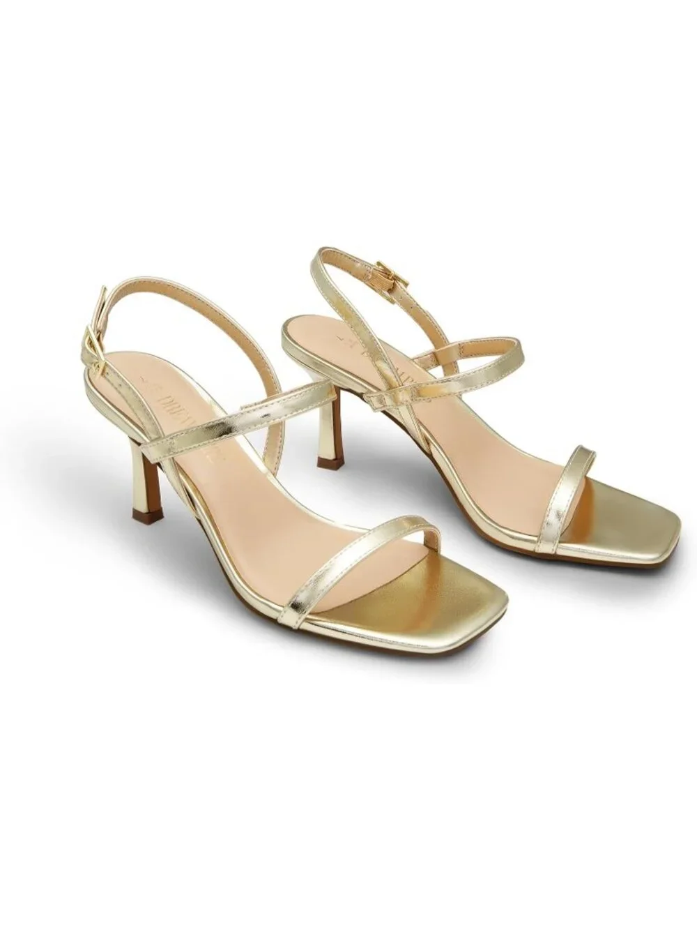 Dream Pairs Women's Gold Square Open Toe Slingback Heels Ankle Strappy Sandals